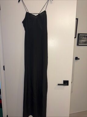 Armani Exchange Black Slip Maxi Dress with Double Spaghetti Straps
